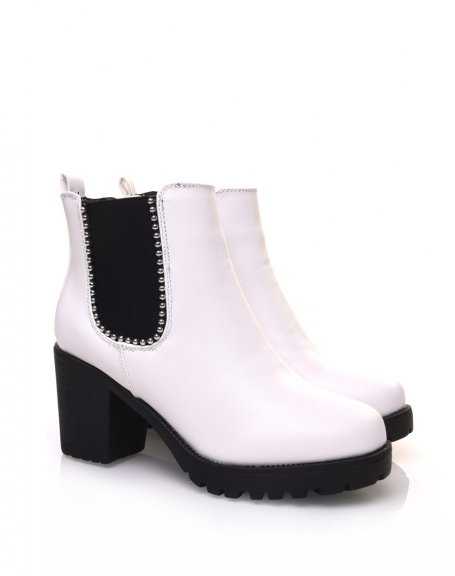 White studded heeled ankle boots
