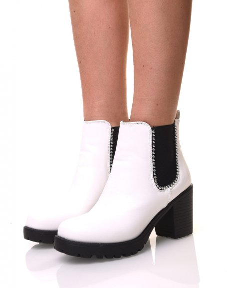 White studded heeled ankle boots