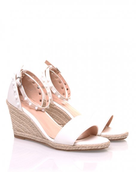 White studded low wedges
