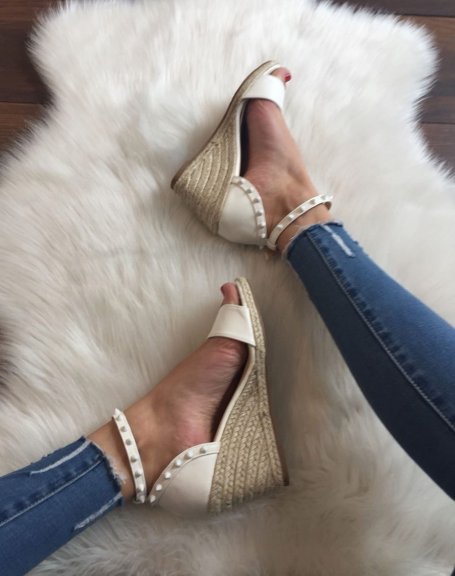 White studded low wedges