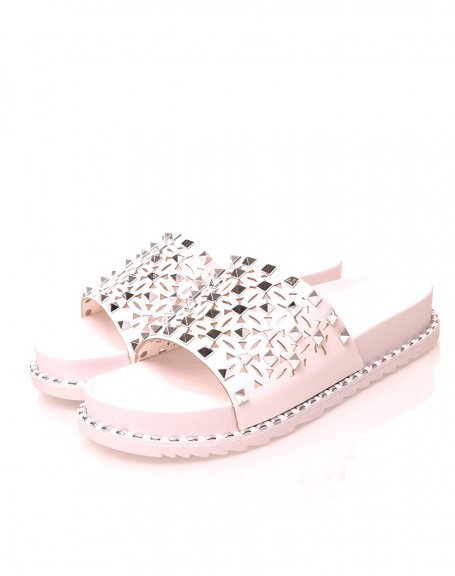 White studded mules with lug soles