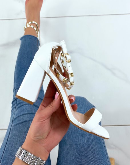 White studded sandals with heel
