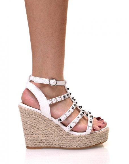 White studded wedge sandals