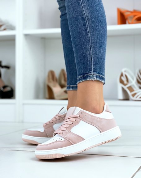 White trainers with pink inserts and thin sole