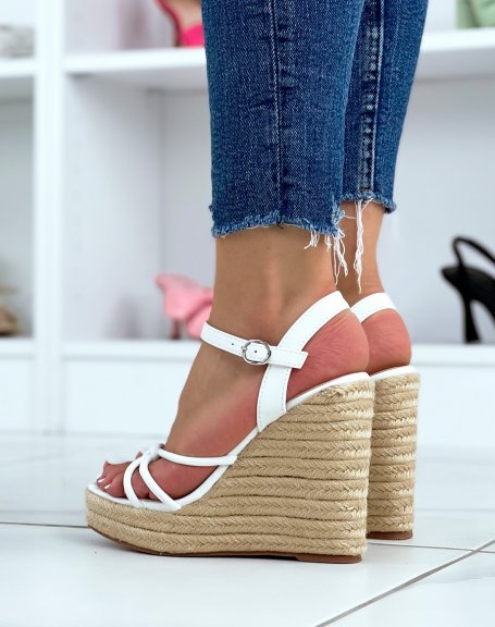 White wedges with jute heel