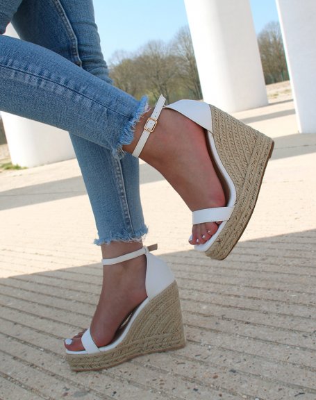 White wedges with square toe and high heel