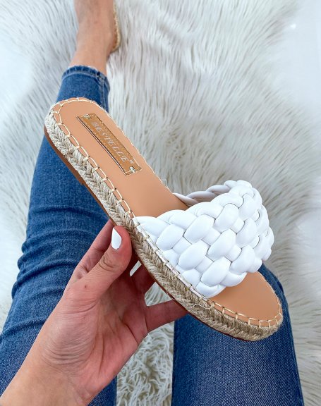 White woven mules with jute sole