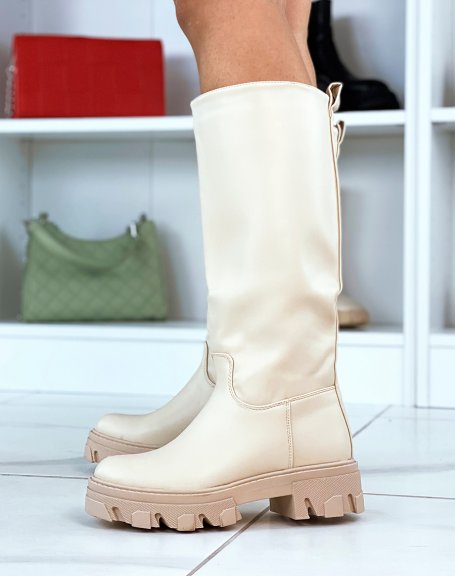 Wide beige lug sole boots