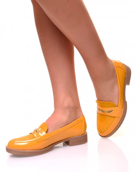 Yellow bi-material loafers with python and mesh details