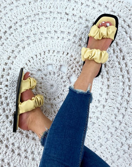 Yellow faux leather flat sandals