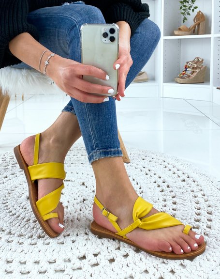 Yellow faux leather slippers