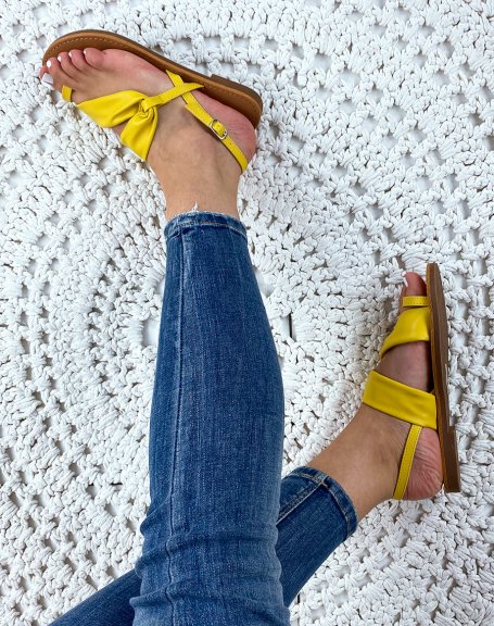 Yellow faux leather slippers