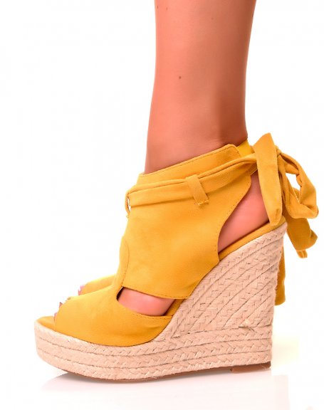 Yellow suede wedge sandals