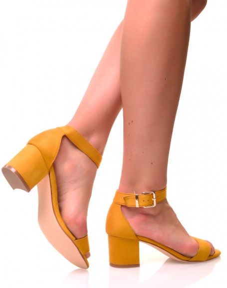Yellow suedette low-heeled sandals
