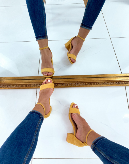 Yellow suedette sandals with square heel