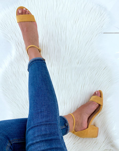 Yellow suedette sandals with square heel