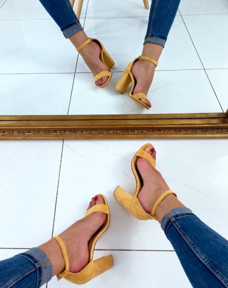 Yellow suedette sandals with square heels