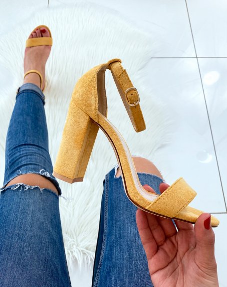 Yellow suedette sandals with square heels