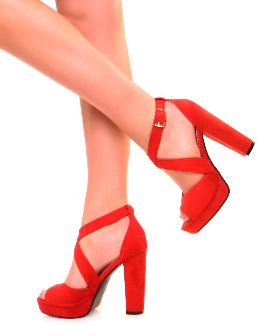 ori red suedette chunky platform heel sandals 10052 27689