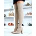 Beige over-the-knee boots with sock heels