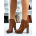 Bi-material camel heeled ankle boots