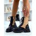 Black and beige bi-material ankle boots with notched soles with pocket