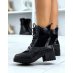 Black bi-material high boots