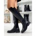 Black smooth and suedette flat boots