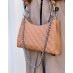 Quilted apricot beige handbag with silver chain